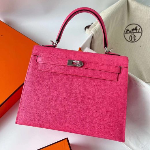 Túi Hermes Kelly Epsom New lipstick Pink Silver Hardware Handmade khâu tay 25cm