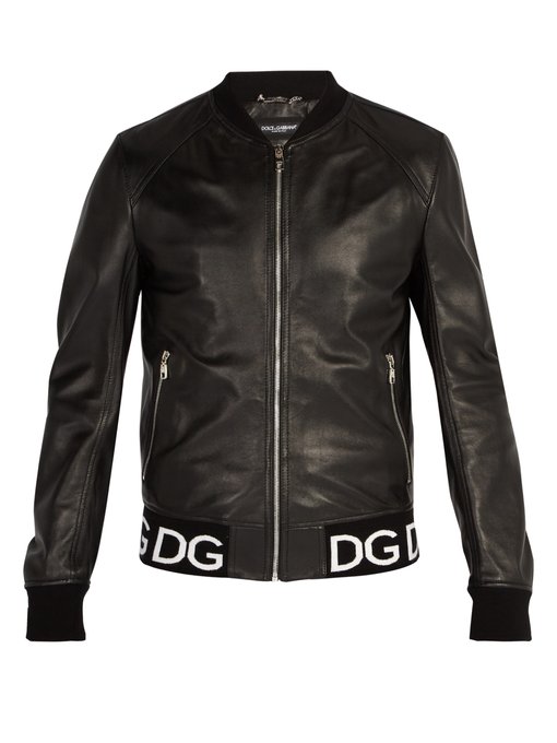 ÁO DOLCE & GABBANA Logo-trim leather bomber jacket