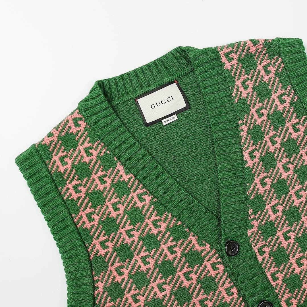 ÁO GUCCI Gile Cashmere Green and Pink
