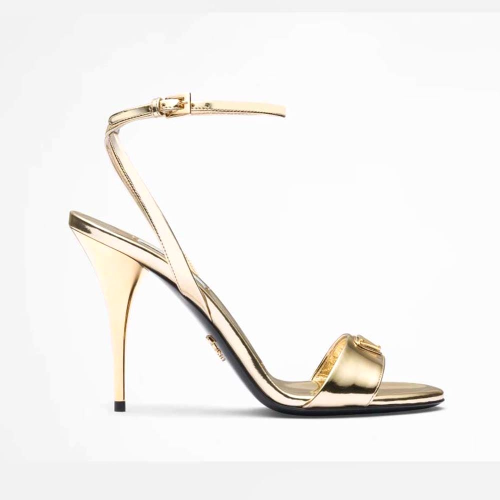 GIÀY Prada Women Metallic Leather Sandals-Gold
