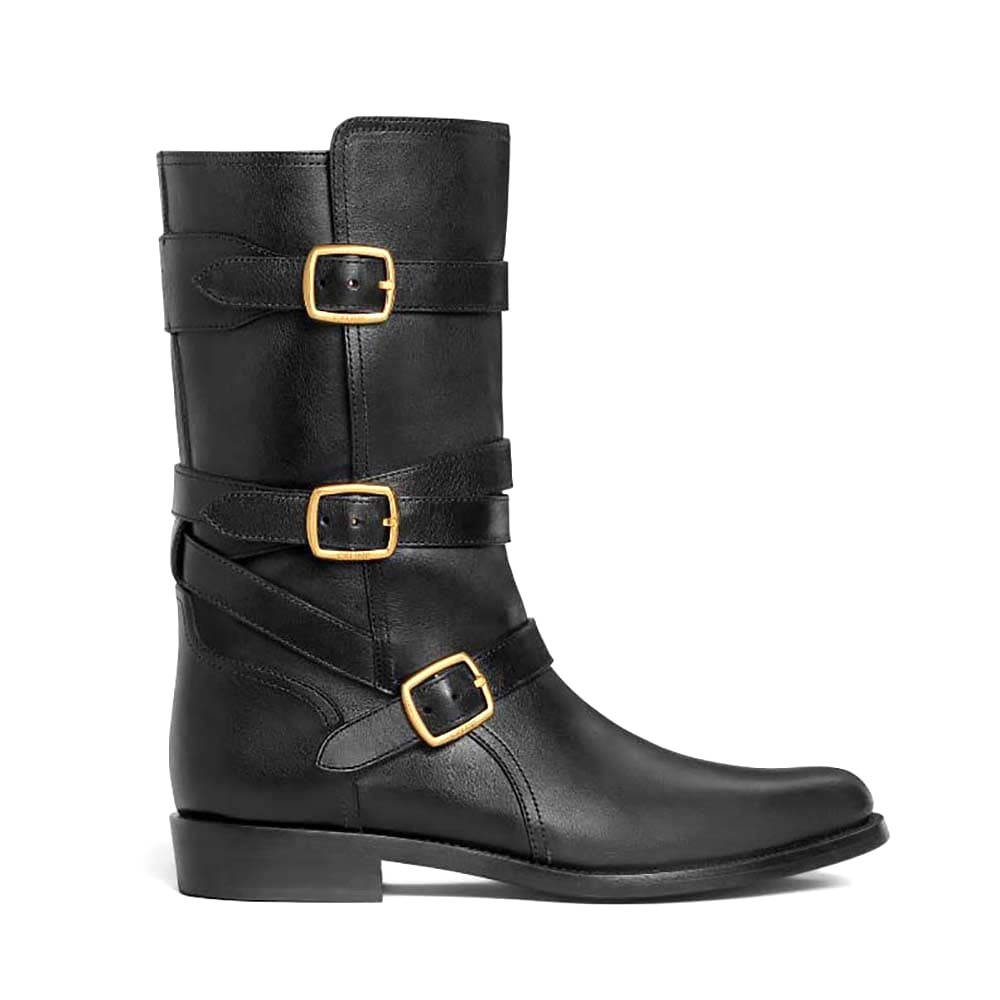 GIÀY Celine Women Lyra Triple Buckles Boot in Calfskin-Black