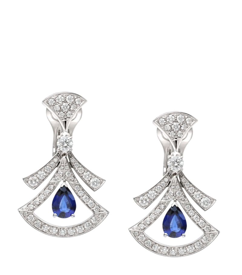 Bông tai BVLGARI White Gold, Diamond and Sapphire Divas’ Dream Openwork Earrings vàng trắng 18K