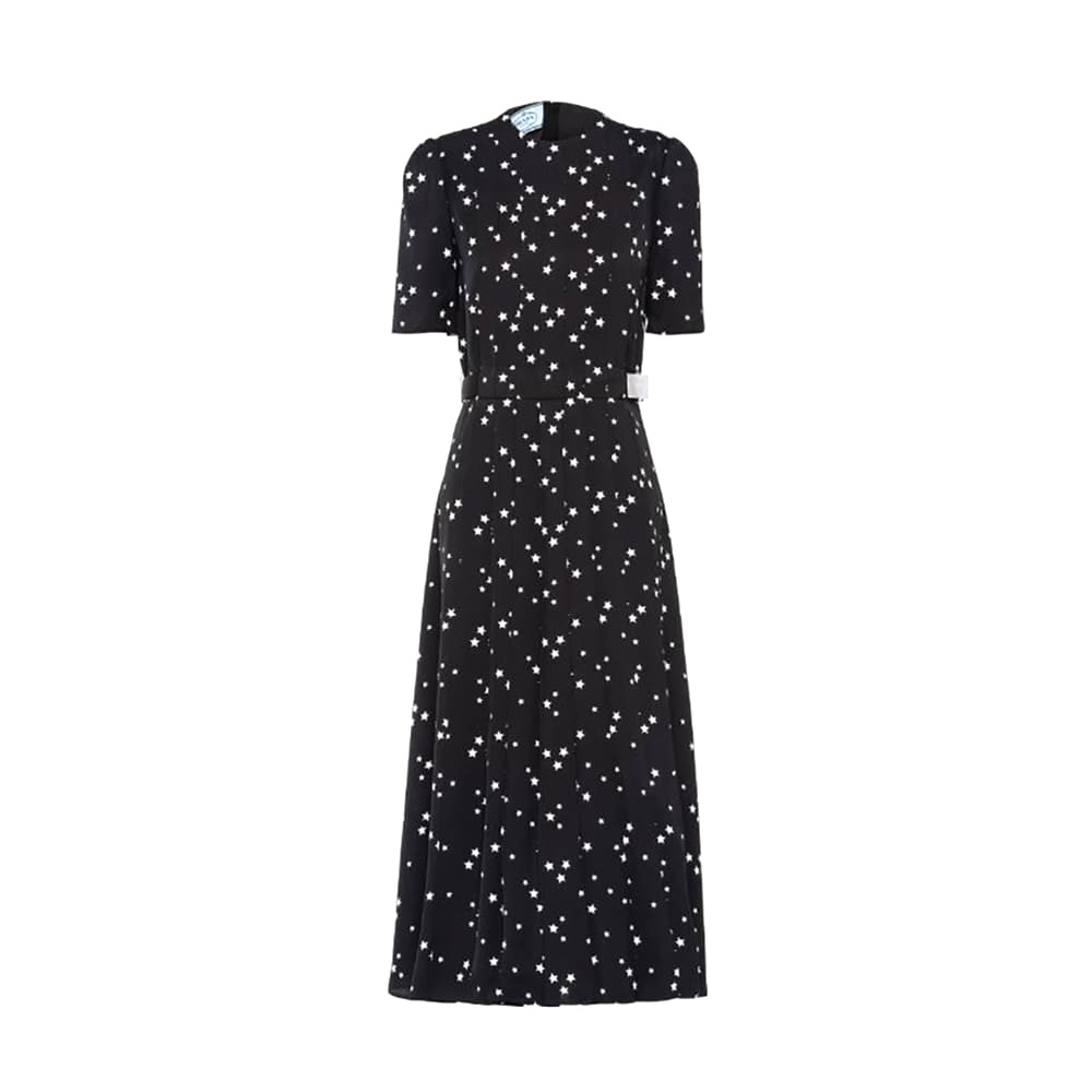 VÁY Prada Women Printed Fluid Twill Dress-Black