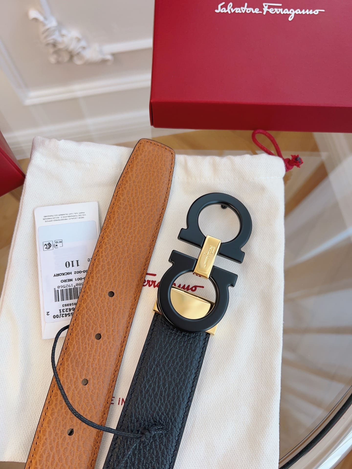 DÂY LƯNG Salvatore Ferragamo Adjustable Gancini Belt Khóa vàng đen