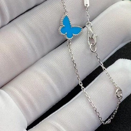 VÒNG TAY VAN CLEEF & ARPELS ALHAMBRA BUTTERFLY TURQUOISE GOLD 18K WHITE GOLD