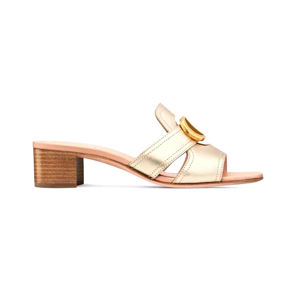 GUỐC Dior Women 30 Montaigne Heeled Slide Platinum-Tone Metallic Calfskin