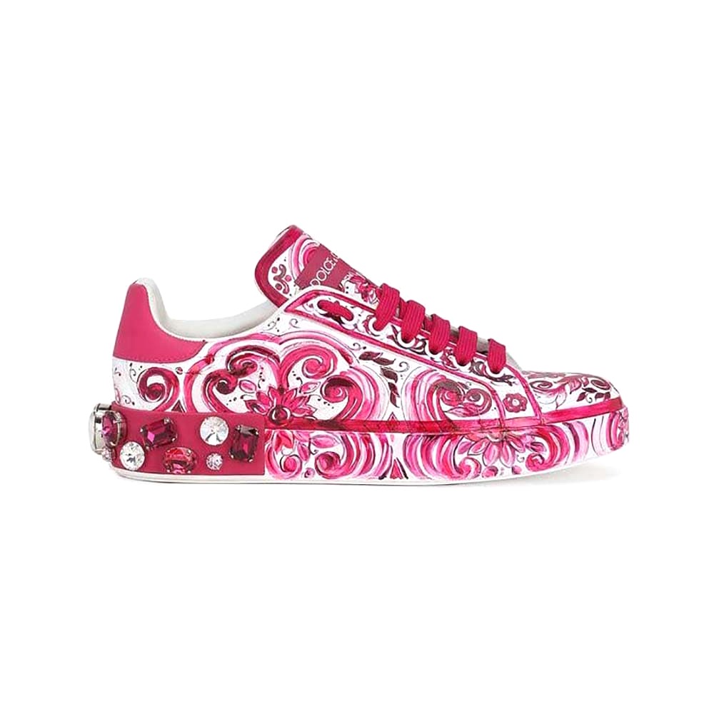 GIÀY Dolce Gabbana D&G Women Calfskin Portofino Sneakers-Pink