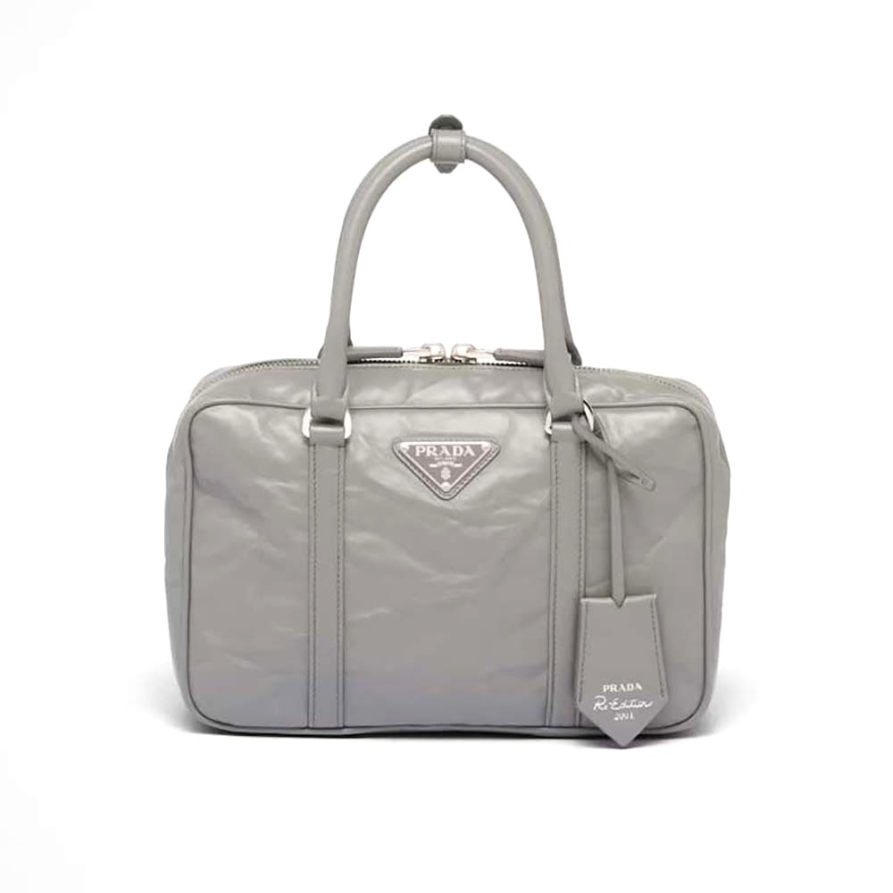 TÚI Prada Women Medium Antique Nappa Leather Top Handle Bag-Gray