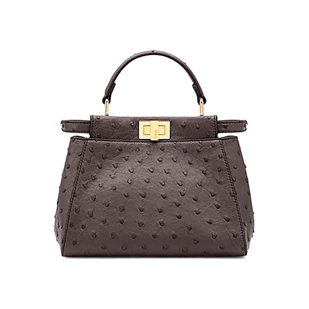 TÚI Fendi Women Peekaboo Iconic Mini Gray Ostrich Leather Bag