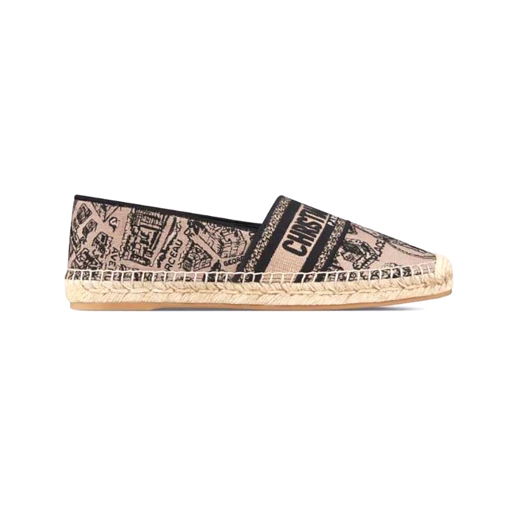 GIÀY Dior Women Granville Espadrille Beige and Black Cotton Embroidered with Plan de Paris Motif