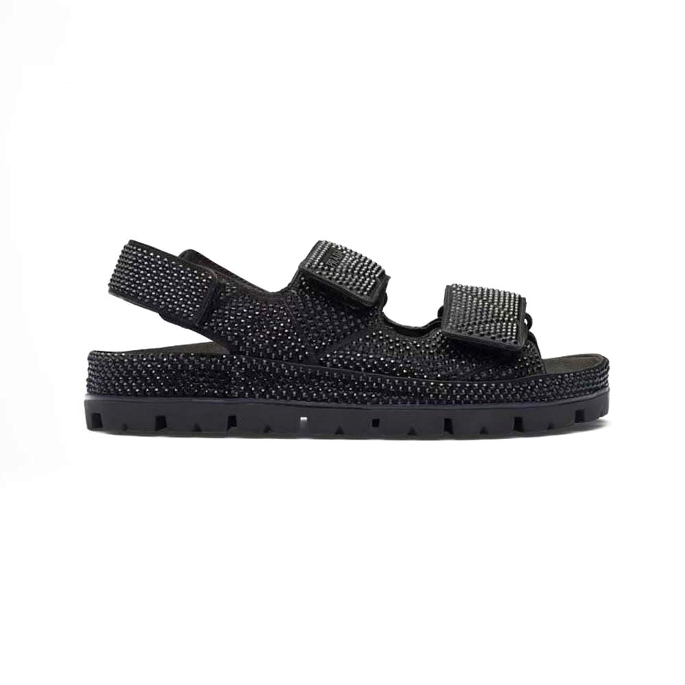 DÉP SANDALS Prada Women Satin Sandals with Crystals-Black