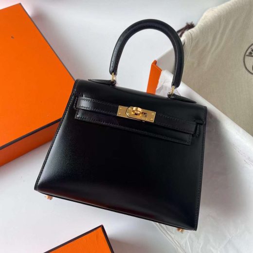 Túi Hermes Kelly Black Gold Hardware Handmade khâu tay 20cm