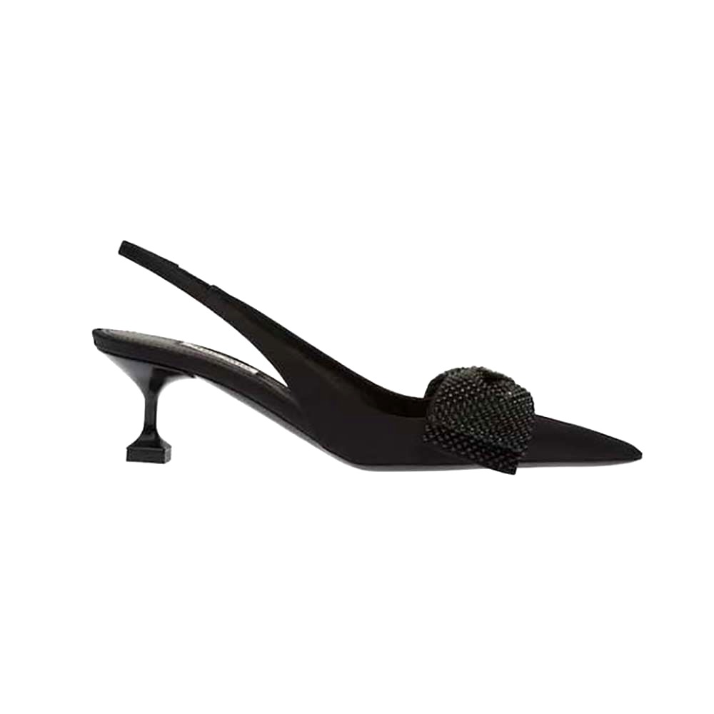 GIÀY Miu Miu Women Satin Slingback Pumps 55 mm Heel Height-Black