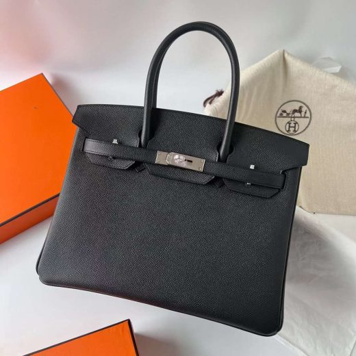 Túi Hermes Birkin Epsom Black Silver Hardware Handmade khâu tay 30cm