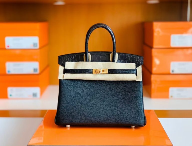 Túi Hermes Birkin Touch Togo & Matte Alligator Noir Handmade khâu tay 25cm