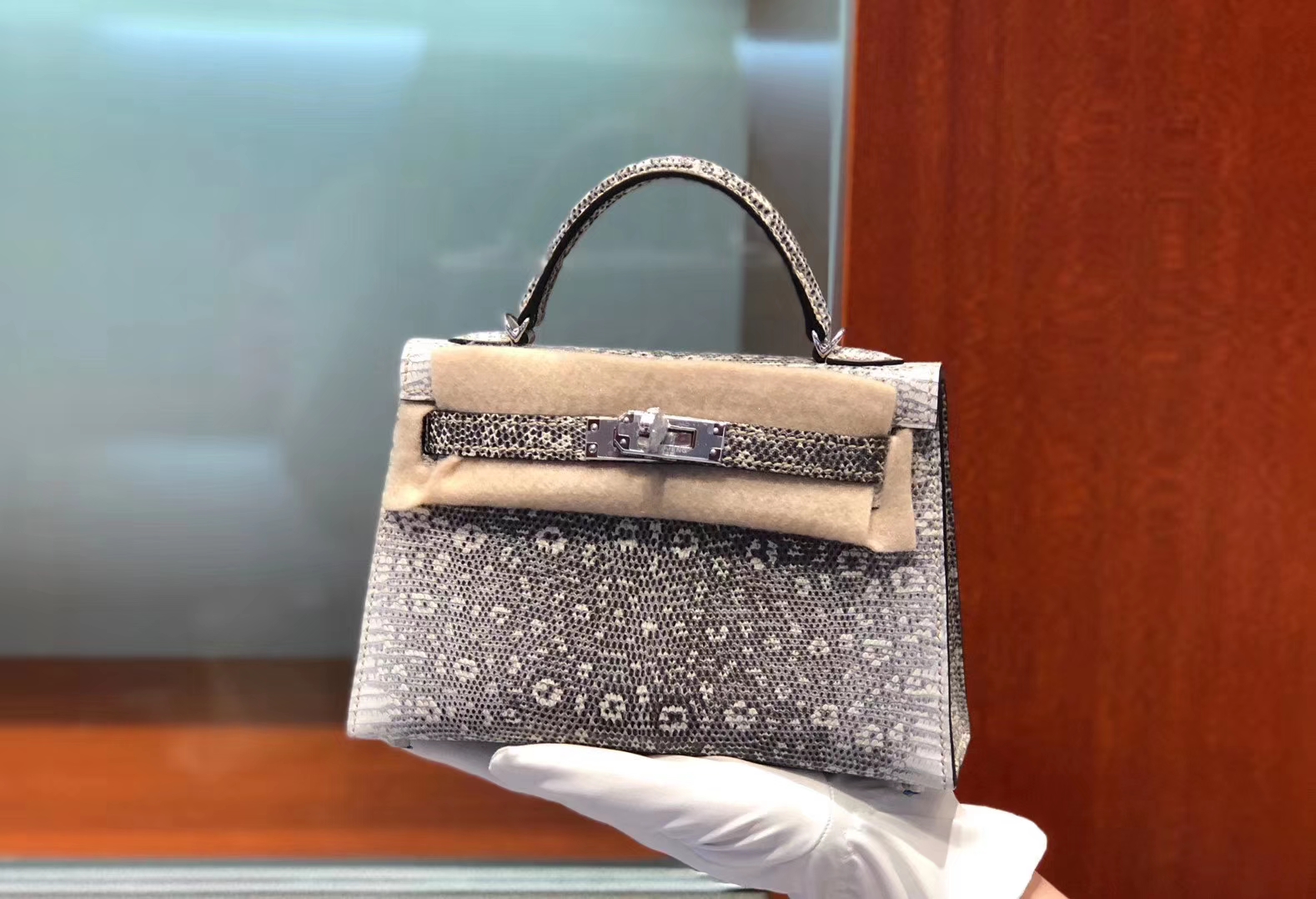 TÚI HERMES mini Kelly II generation 19CM da thằn lằn lizard platinum hardware