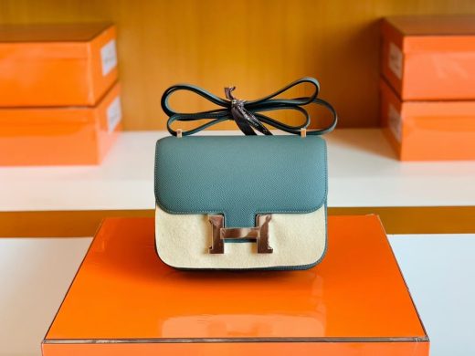 Túi Hermes Constance Epsom Vert Amande Silver Hardware Handmade khâu tay 18cm