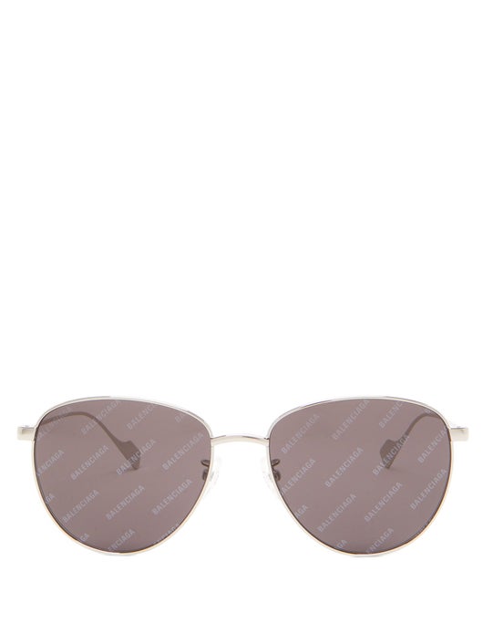 KÍNH BALENCIAGA Logo-print round metal sunglasses