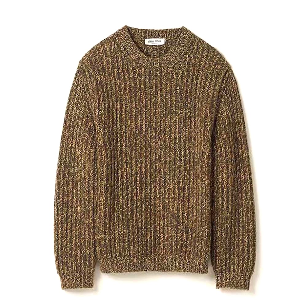 ÁO Miu Miu Women Wool and Cashmere Sweater with Knit Logo Patch-Green