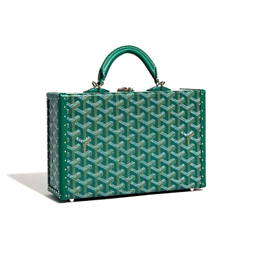 TÚI Goyard Women Sac Malle Grand Hôtel in Goyardine Canvas & Clamecy Calfskin-Green