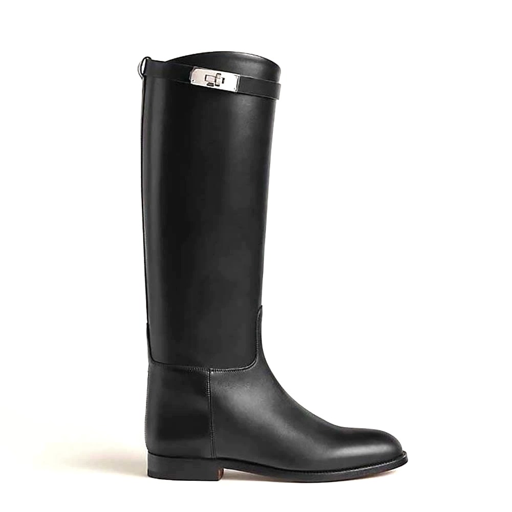 GIÀY Hermes Women Jumping Boot in Box Calfskin-Black