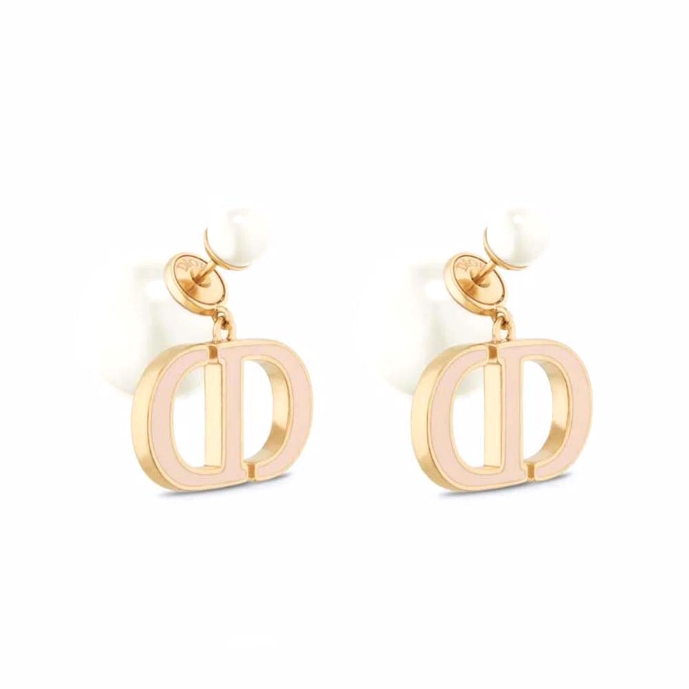 Bông tai Dior Tribales Earrings Gold-Finish Metal and White Resin Pearls with Sand Pink Lacquer