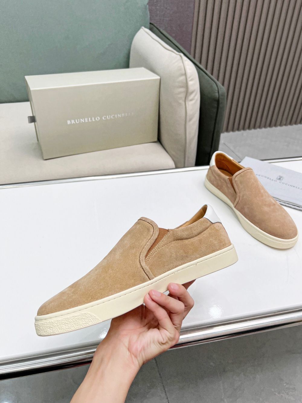 GIÀY BRUNELLO CUCINELLI Suede Light Brown Slip on shoes