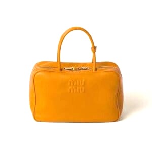 Túi Miu Miu Women Leather Top-handle Bag with Embossed Lettering Logo-Orange