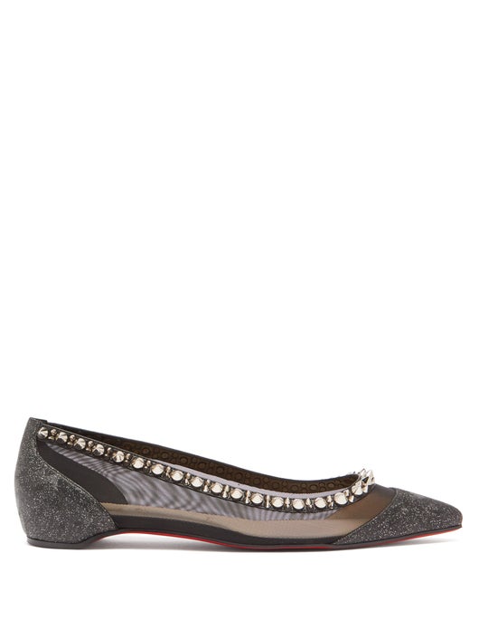 GIÀY CHRISTIAN LOUBOUTIN Galativi spike-embellished leather and mesh flats