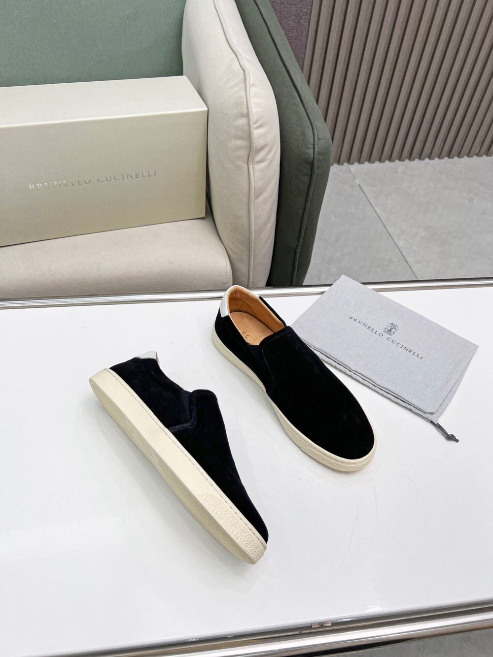 GIÀY BRUNELLO CUCINELLI Suede Brown Slip on shoes