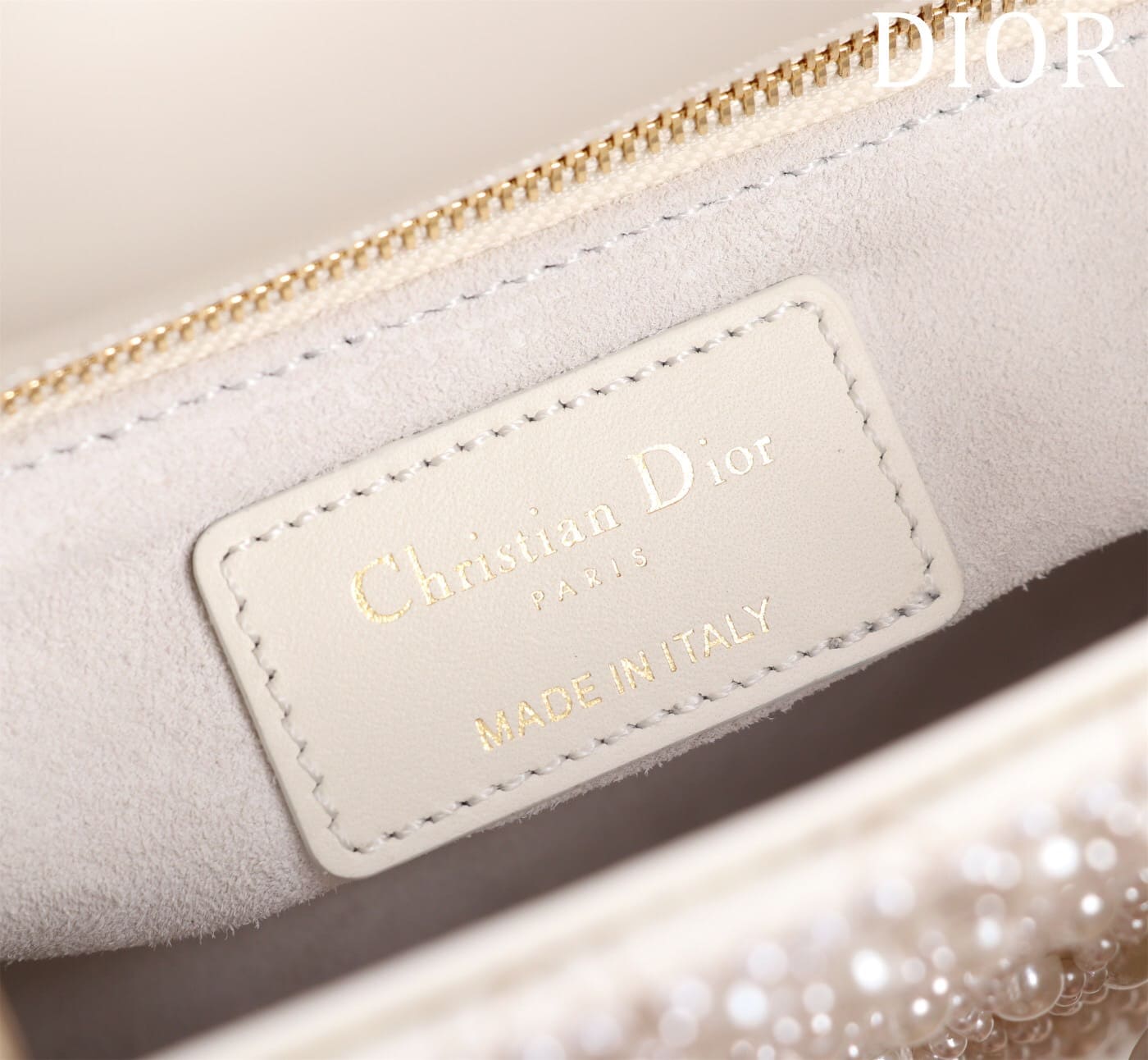 TÚI CHRISTIAN DIOR LADY DIOR Cannage Calfskin with Platinum Beaded Pearl Embroidery White