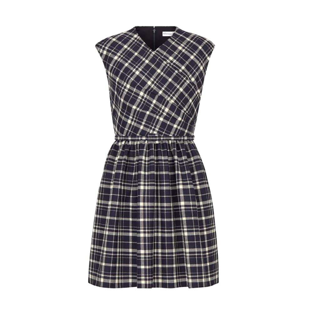 Váy Dior Women Short Wrap-Over Dress Navy Blue Check’n’Dior Pop Wool Twill