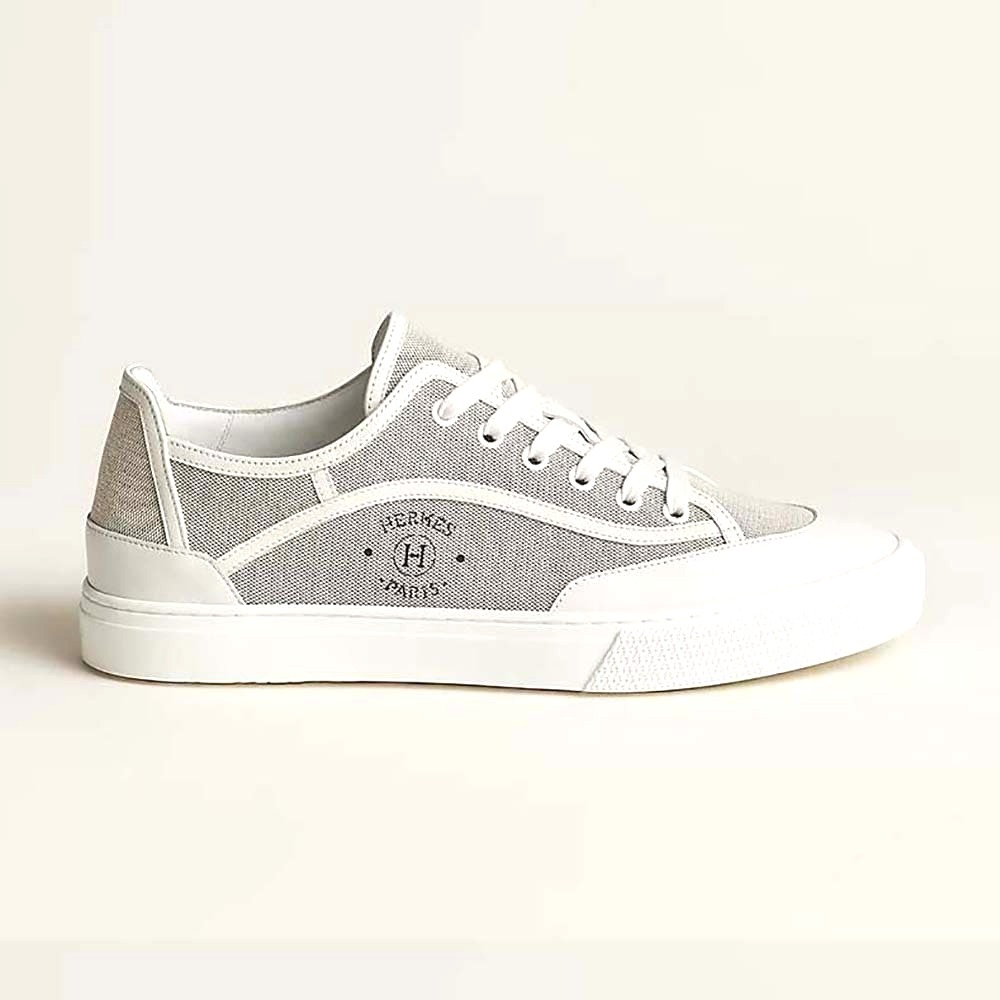 GIÀY Hermes Unisex Get Sneaker in SH Canvas and Calfskin with Signature “Hermès Paris” Stencil-Silver
