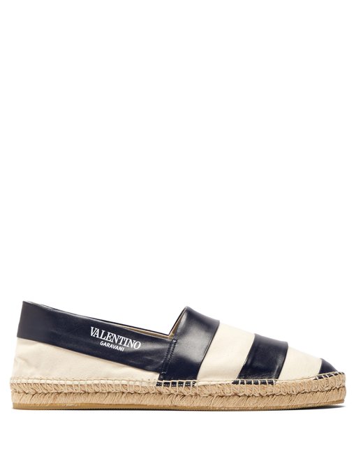 GIÀY VALENTINO  Striped leather and canvas espadrilles