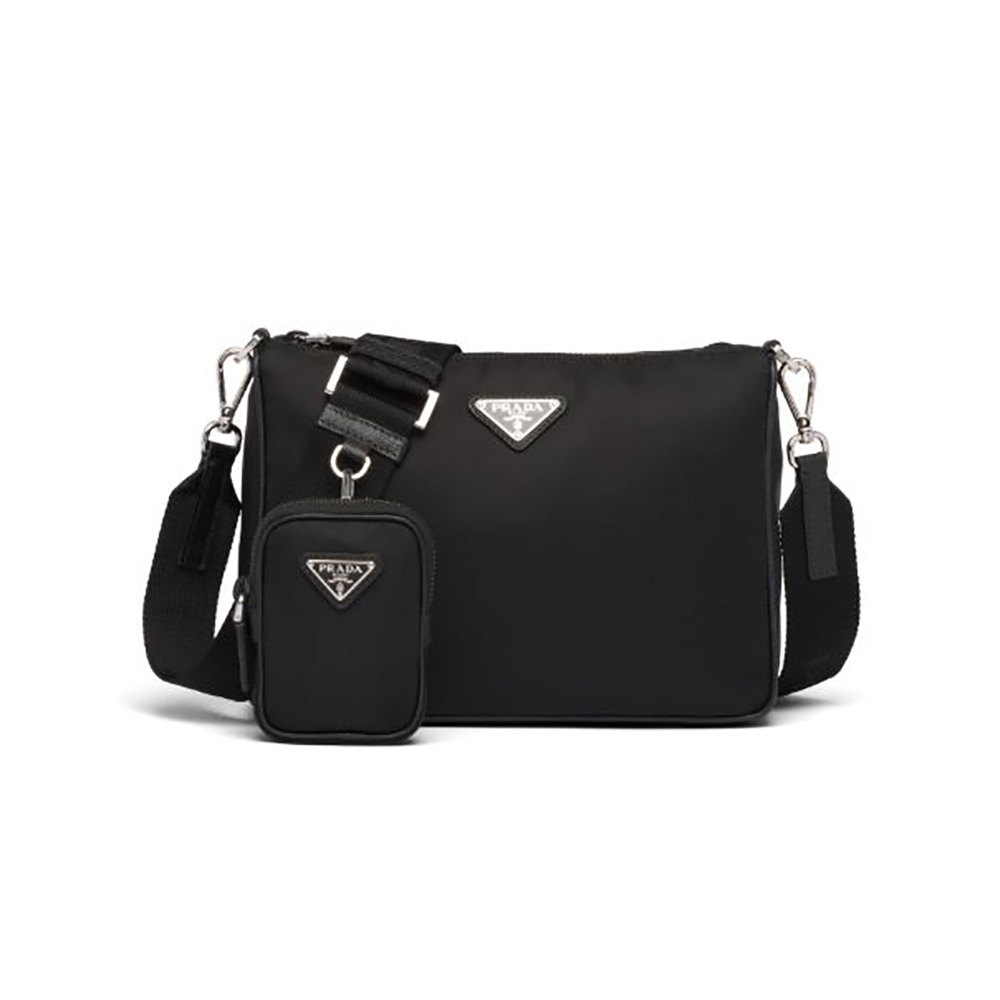 TÚI PRADA Men Nylon and Saffiano Leather Bag with Strap-Black