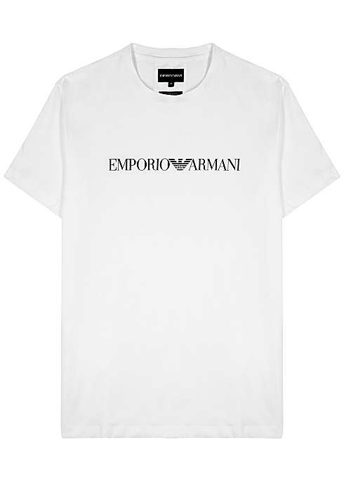 ÁO PHÔNG EMPORIO ARMANI White logo-print cotton T-shirt SS2022