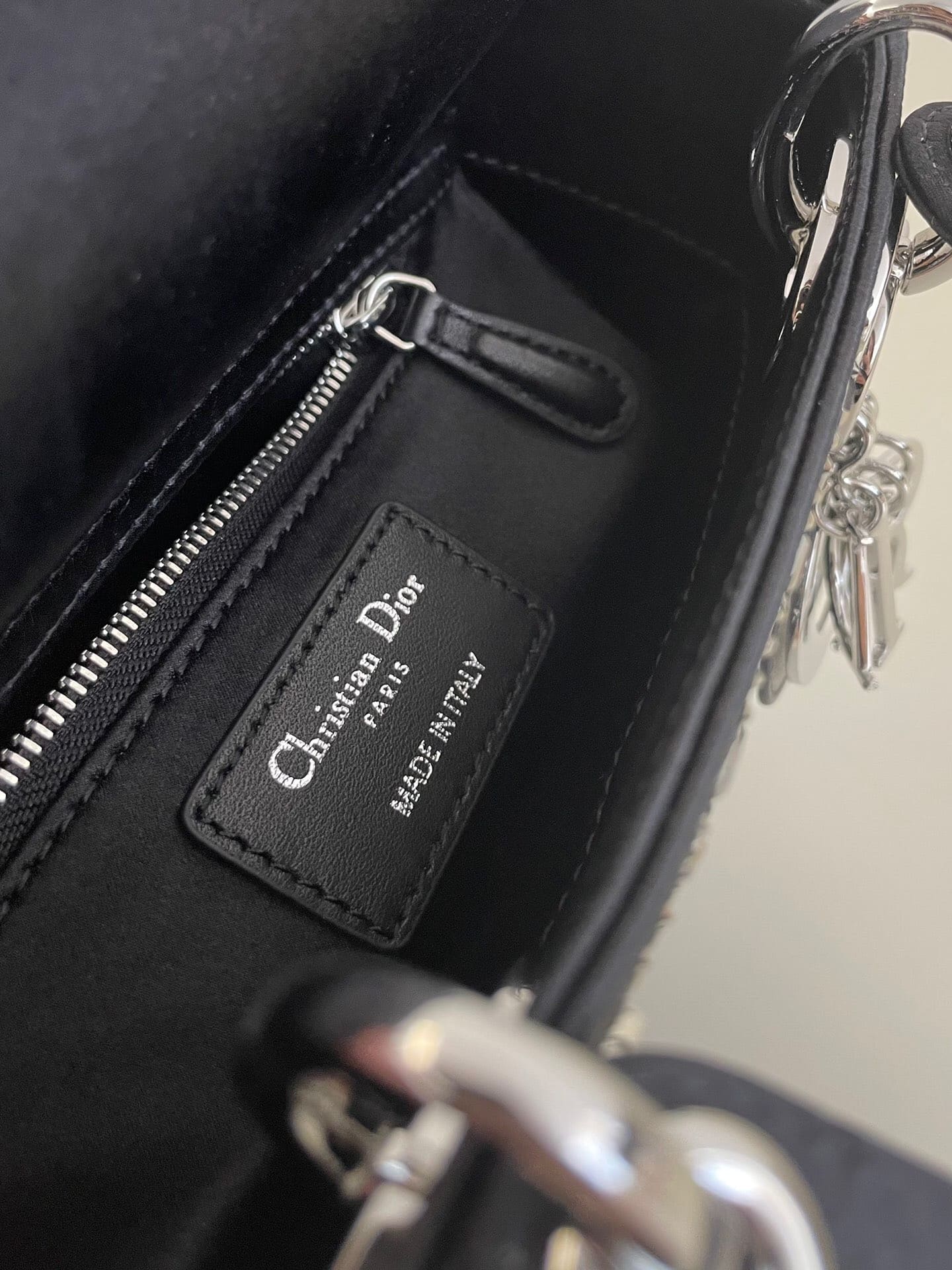 TÚI CHRISTIAN DIOR Mini Lady Dior Bag in Black Cannage Satin with Rhinestones