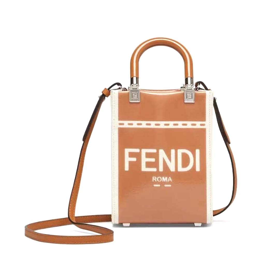 TÚI Fendi Women Mini Sunshine Shopper Brown Patent Leather and Canvas Mini-Bag