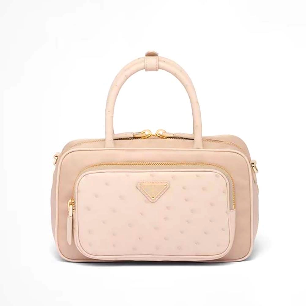 TÚI Prada Women Re-Nylon and Ostrich Leather Two-handle Bag da đà điểu
