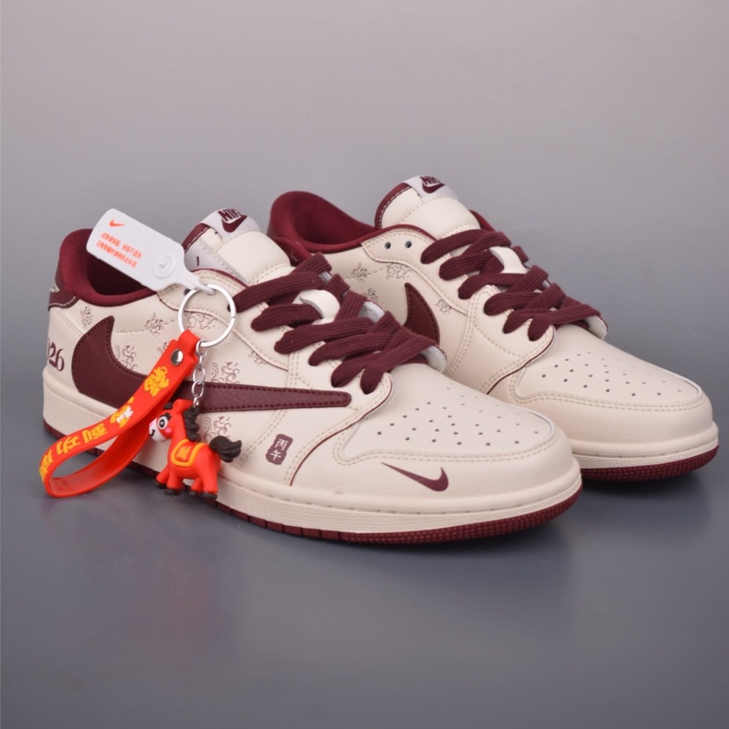 GIÀY TRAVIS SCOTT X AIR JORDAN 1 LOW NĂM NGỰA TRẮNG ĐỎ BURGUNDY TOP QUALITY SHOES AAA