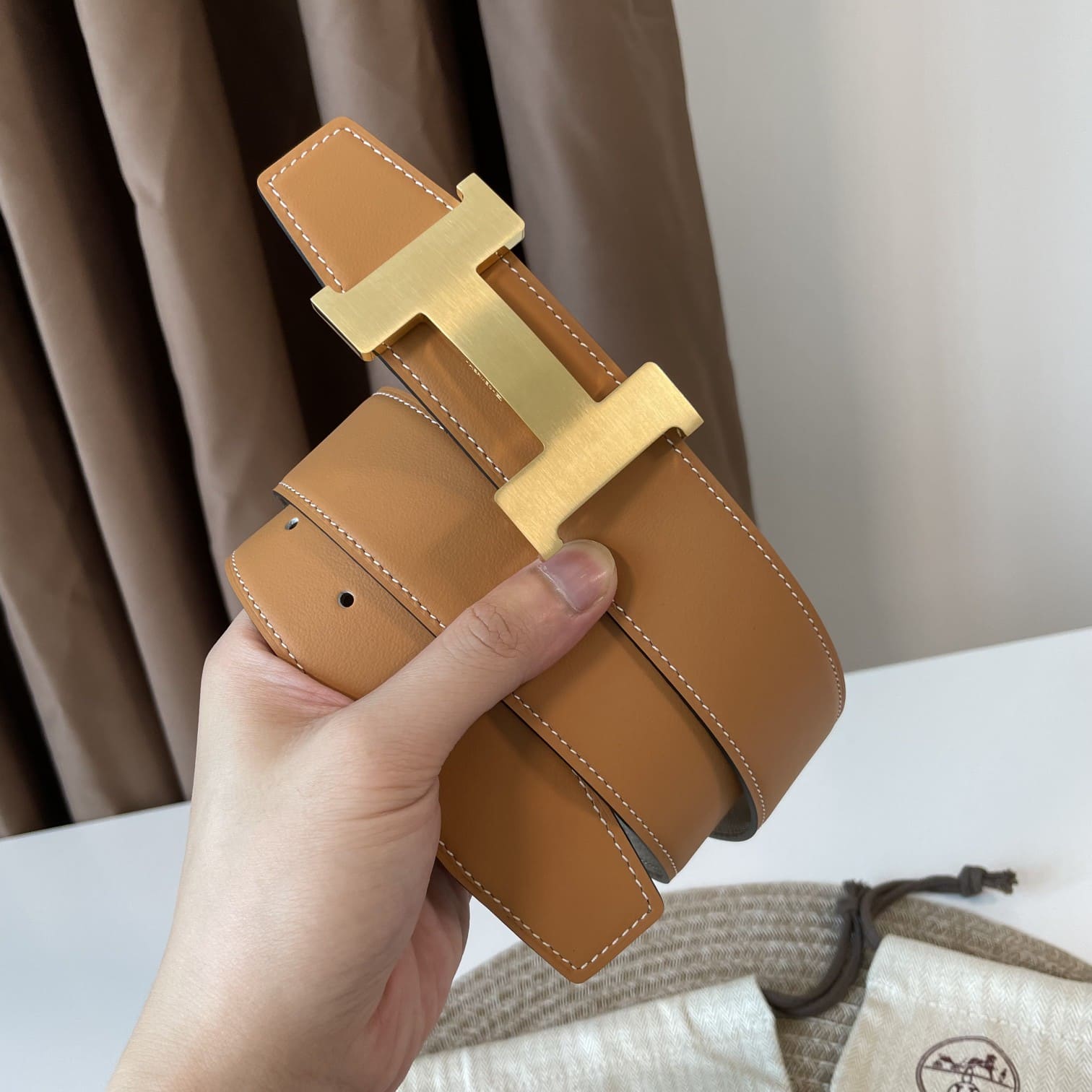 DÂY LƯNG HERMES H Togo leather hai mặt khóa vàng