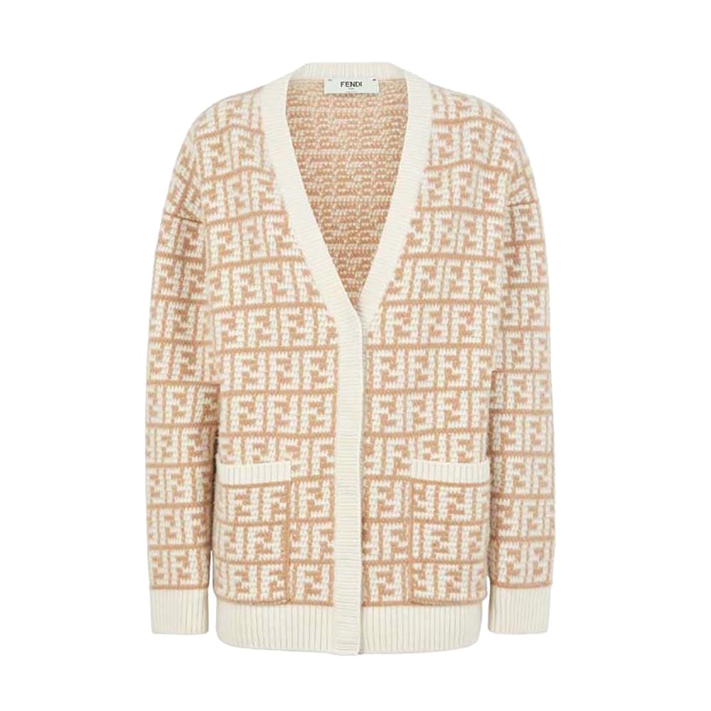 ÁO Fendi Women Brown FF Crocheted Cashmere Cardigan