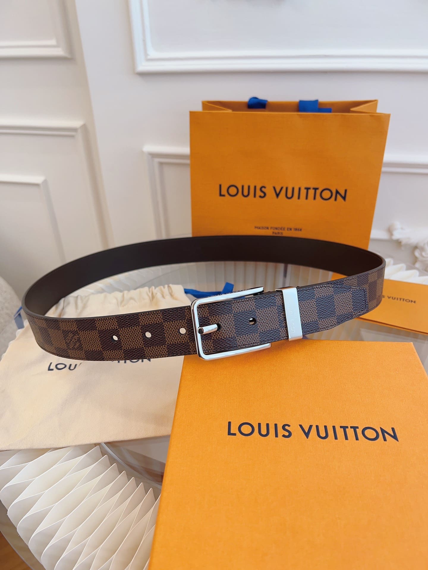 DÂY LƯNG LOUIS VUITTON BROWN SQUARE MONOGRAM LEATHER Khóa bạc