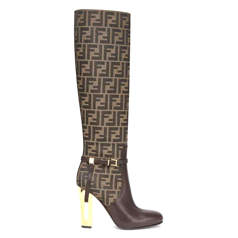GIÀY Fendi Women Delfina Brown Leather High-heeled Boots