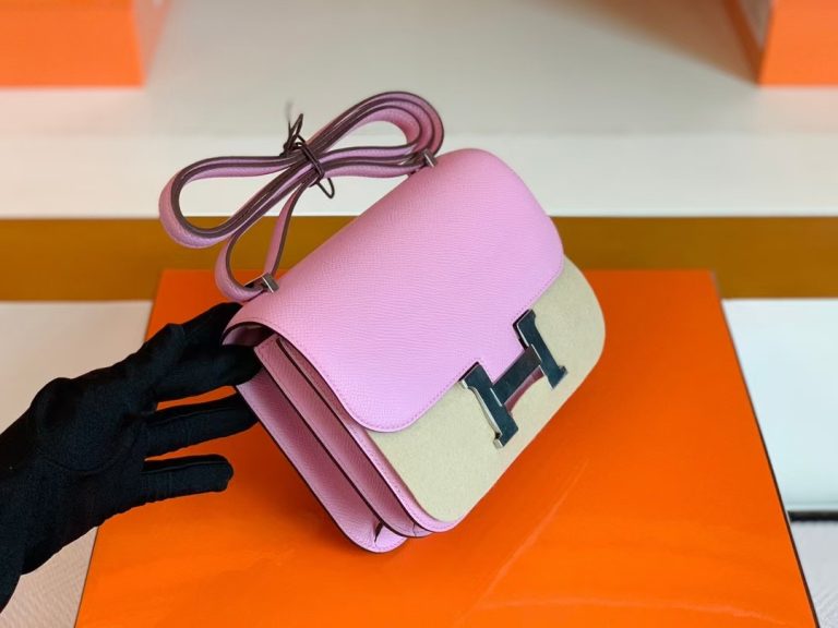 Túi Hermes Constance Epsom mallow purple Silver Hardware Handmade khâu tay 18cm