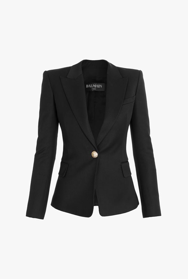 ÁO BALMAIN Black wool single-button blazer