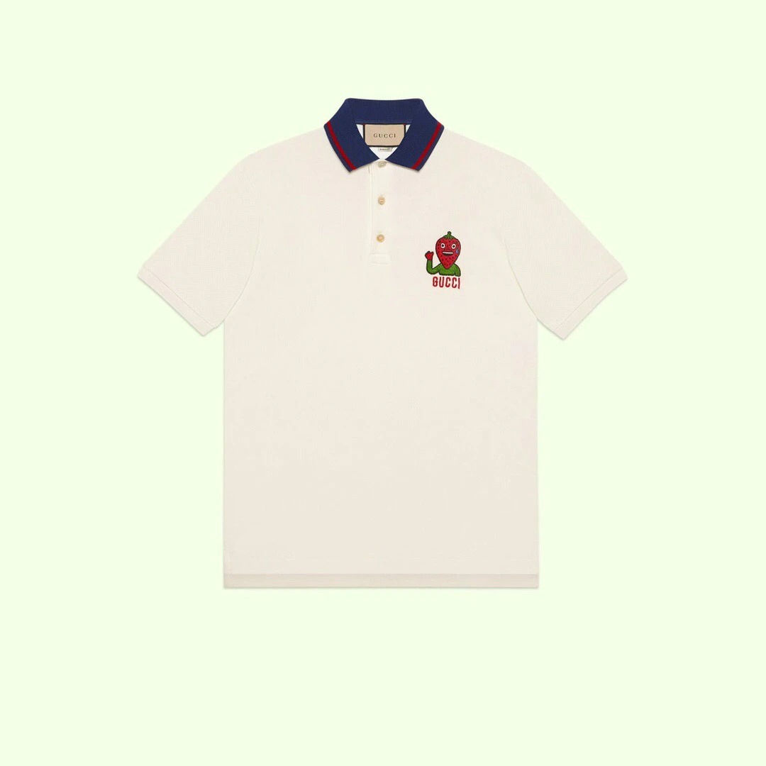 ÁO GUCCI GG Strawberry Smile Chest Polo Shirt