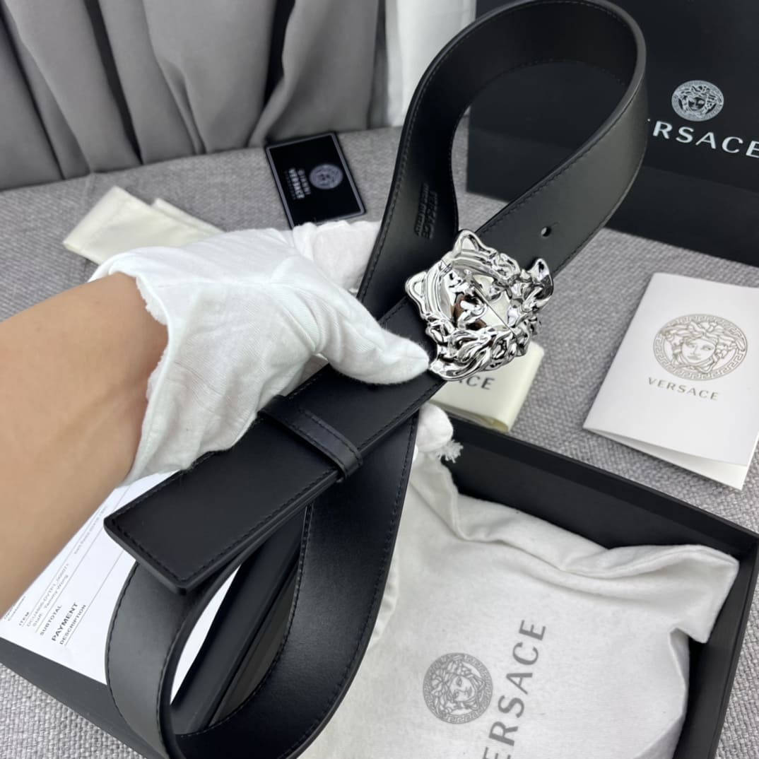 DÂY LƯNG VERSACE MEDUSA HEAD CALFSKIN LEATHER Khóa trắng