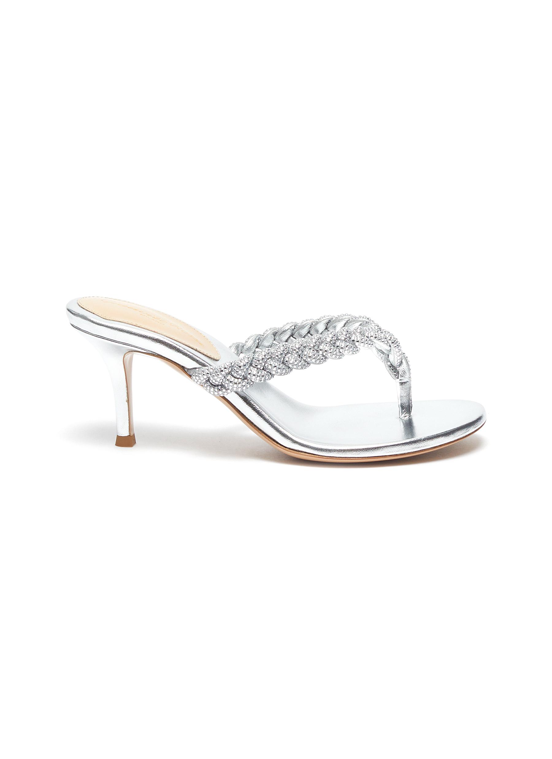 GIÀY GIANVITO ROSSI STRASS EMBELLISHED BRAIDED STRAP HEELED THONG SANDALS