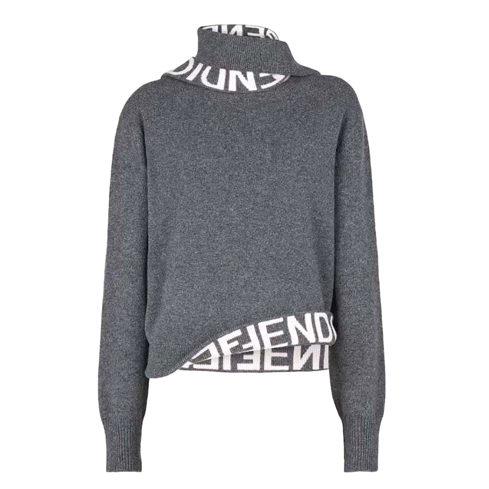 ÁO Fendi Women Sweater Gray Cashmere and Wool Pullover